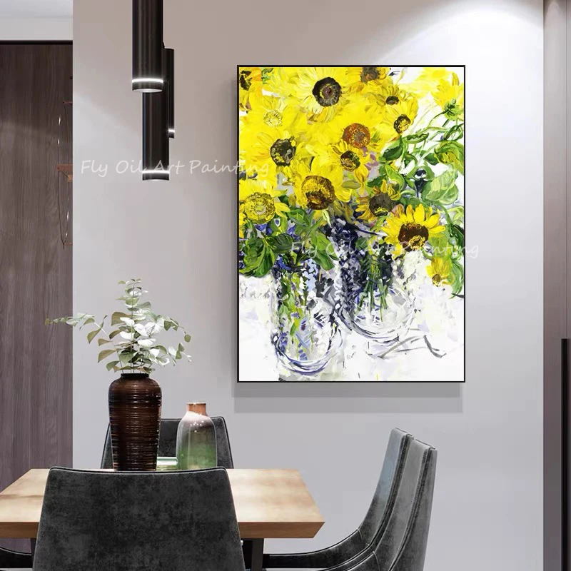 

Yellow Flower Picture 100% Handpainted Thick Oil Paintings on Canvas Wall Art Picture For Living Room Home Decoration