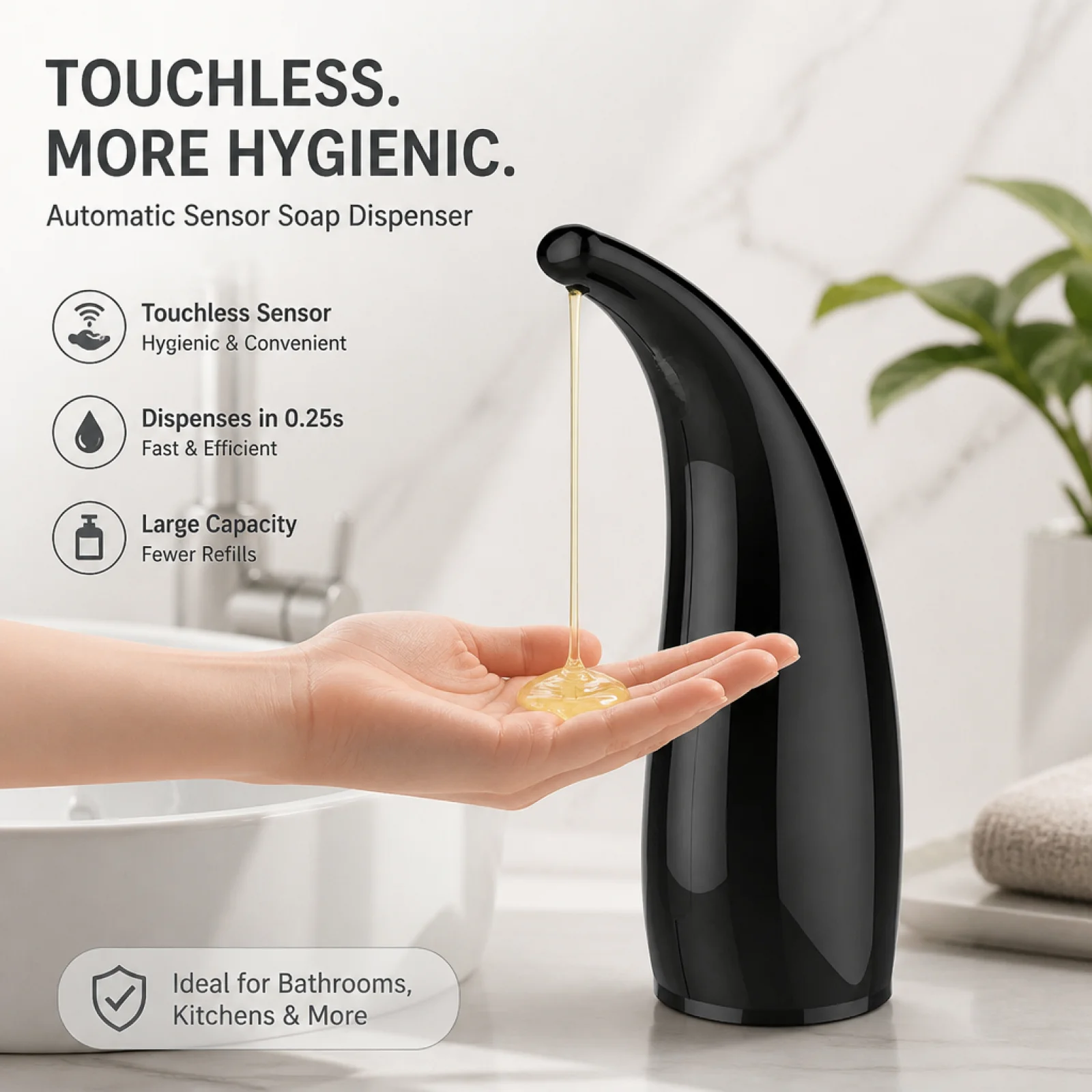 Automatic Soap Dispenser Touchless Infrared Sensor USB Rechargeable Waterproof Transparent Window for Bathroom Kitchen