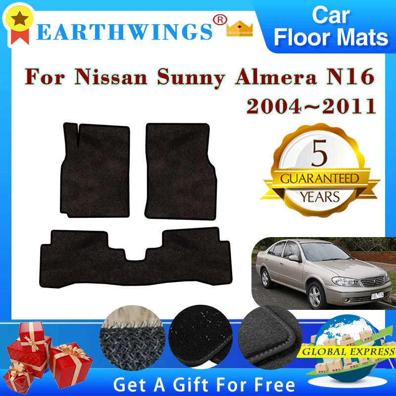 For Nissan Sunny Almera N16 G10 2004~2011 Car Floor Mats Rugs Panel Footpads Carpet Cover Cape Foot Pads Stickers Accessories