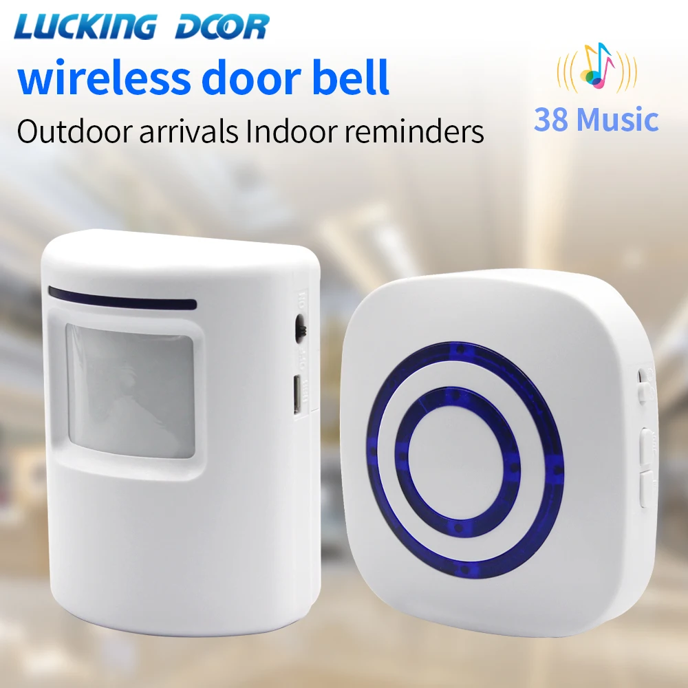 Split-type Infrared Sensor Wireless Doorbell Motion Detector Alarm System Commercial Welcome Bell 110-240V 38 Tones Receiver New