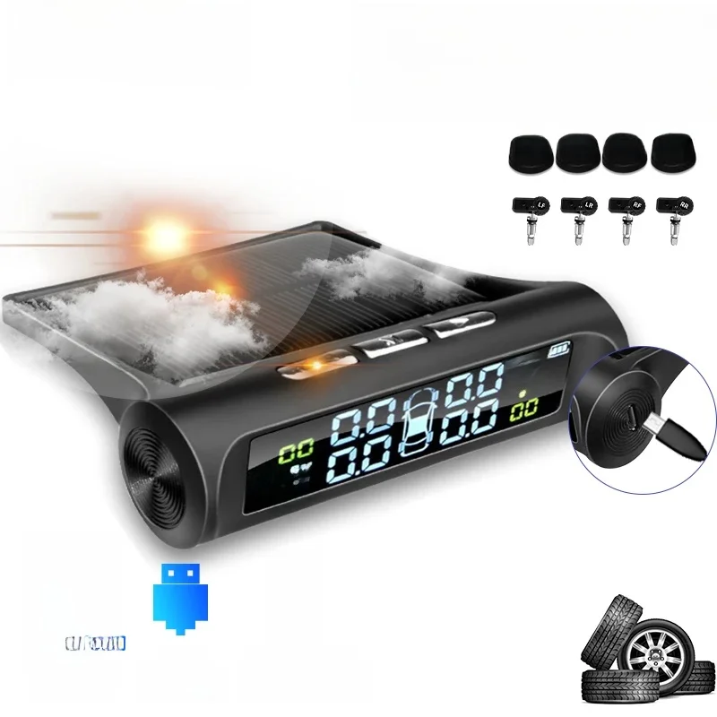 ACCEO Intelligent TPMS système d'alarme de sécurité de pression des pneus solaire capteurs de stationnement pour voiture température intelligente jauge de pression d'air des pneus