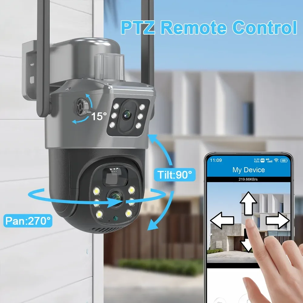 Fotografia 7: 4k 8mp tela dupla câmera solar ao ar livre sem fio wifi ptz lente dupla proteção de segurança rastreamento automático câmeras cctv