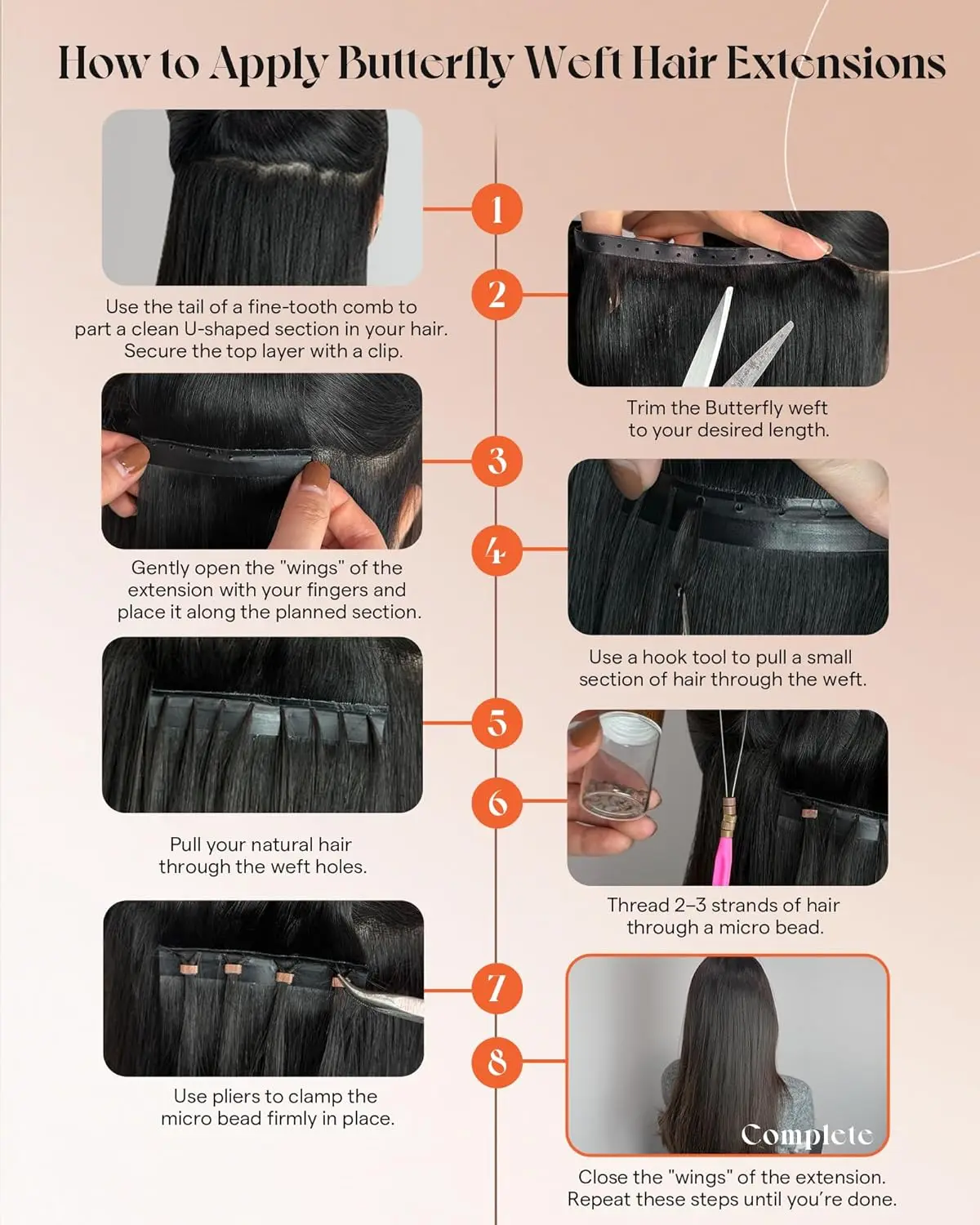 VeSunny فراشة وصلات شعر شعر بشري حقيقي Balayage عبقرية لحمة وصلات شعر غير مرئية مستقيم مايكرو حبة شعر ريمي #6