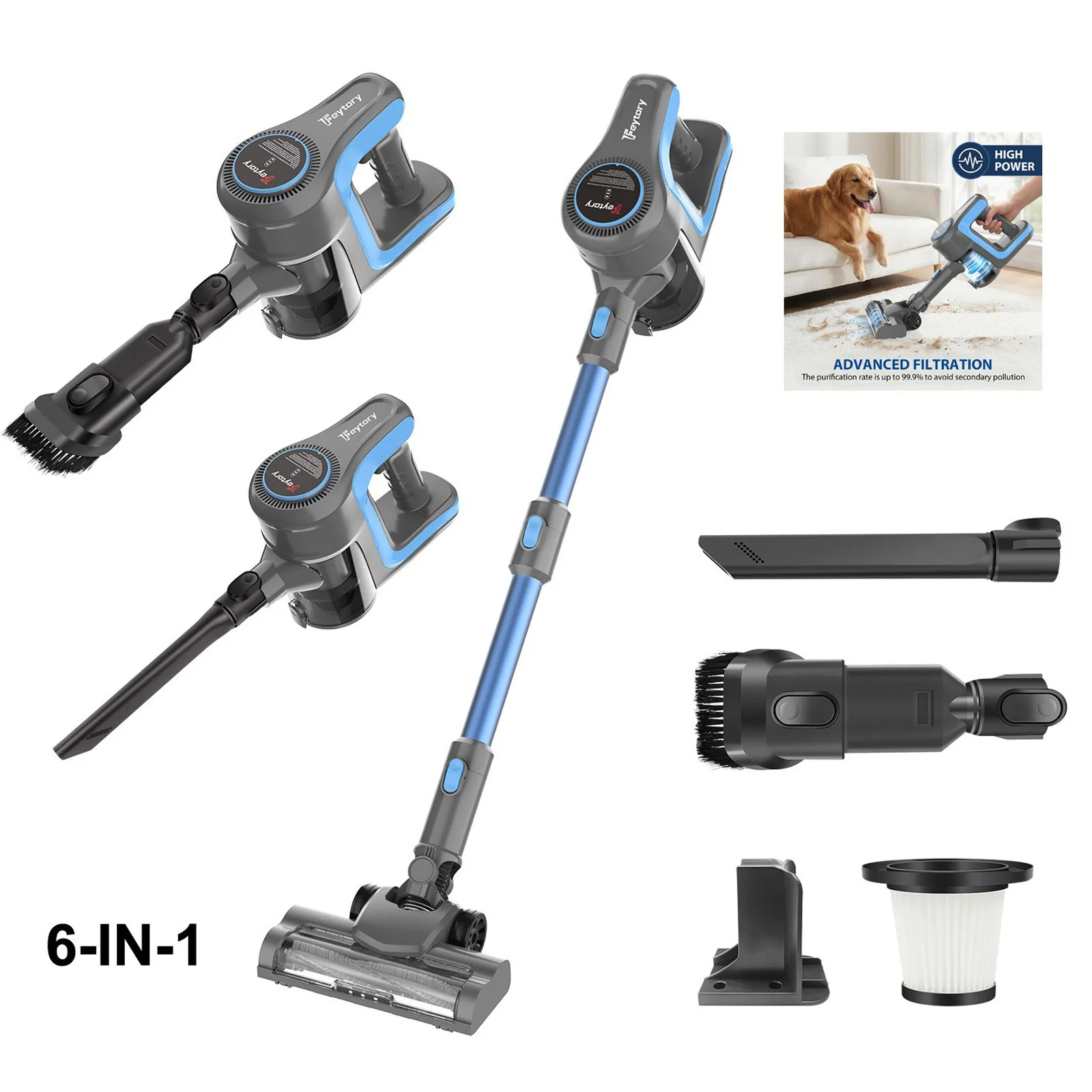 Cordless Vacuum Cleaner, 20000Pa 2 Suction Modes Stick Vacuum, Lightweight Wireless Handheld Vacuum with Flexible Brush Head for Hard Floor Carpet Pet