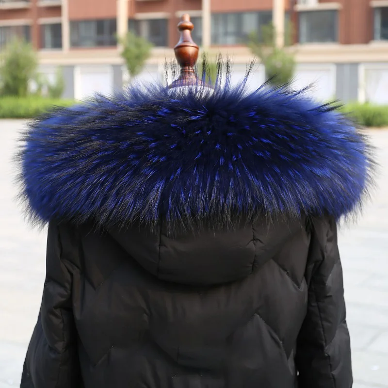 

100% Winter Natural Fur Collar Real Raccoon Fur Warm Women Scarves Coat Female Neck Cap Long Warm Genuine Fur Scarf