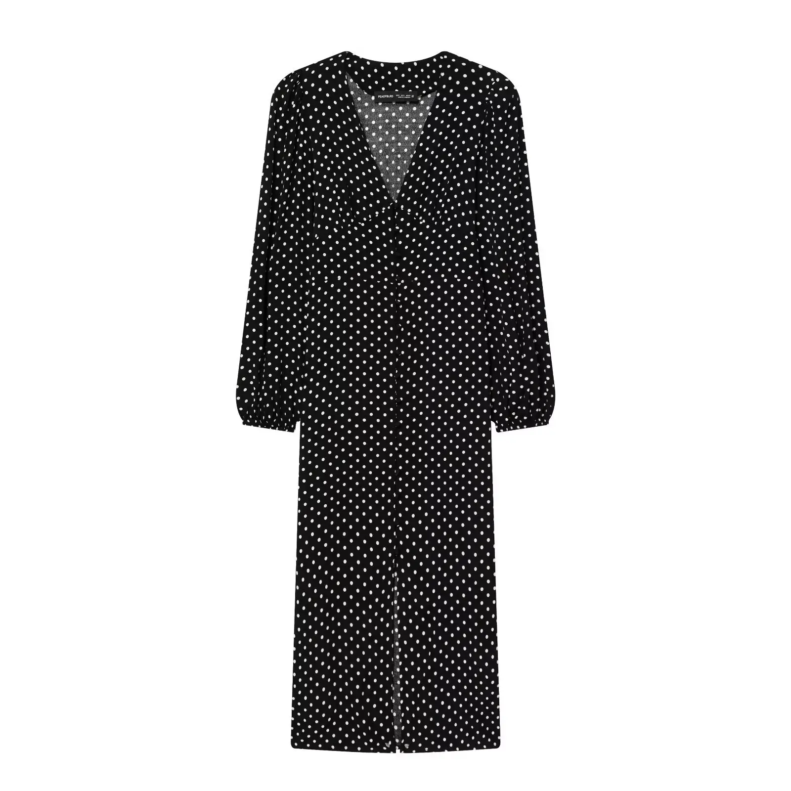 

Женское платье с принтом в горошек, новая весенняя коллекция, повседневное платье с V-образным вырезом, длинными рукавами и застежкой на пуговицах, модное и приталенное.