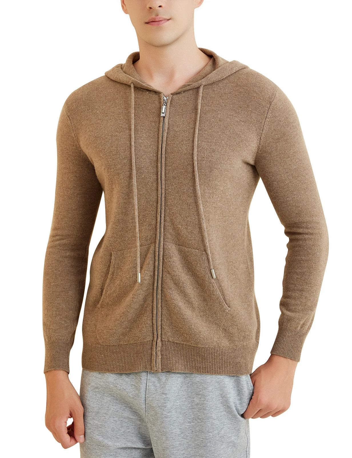 LONGMING-suéter con capucha para hombre, chaqueta deportiva de manga larga con cremallera, 100% lana merina, cálido, otoño e invierno, 2023