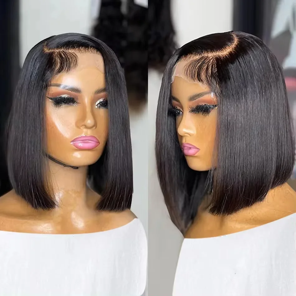 200% Straight Short Bob Wigs Natural Black 13x4 Lace Frontal Human Hair Wigs Transparent Lace Front 4x4 Closure Wig For Women