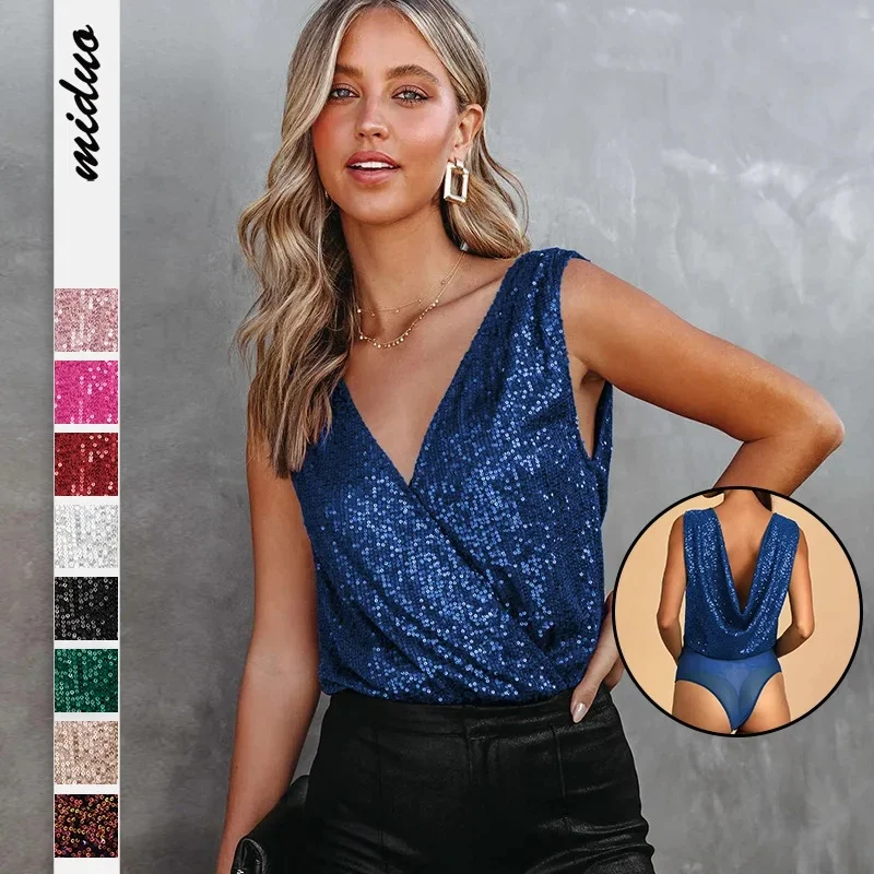Bez pleców strój festiwalowy z dekoltem w serek kobiety seksowne nocne stroje klubowe letnie body bez rękawów body Bodys Mujer Femme topy ubrania — zdjęcie 2