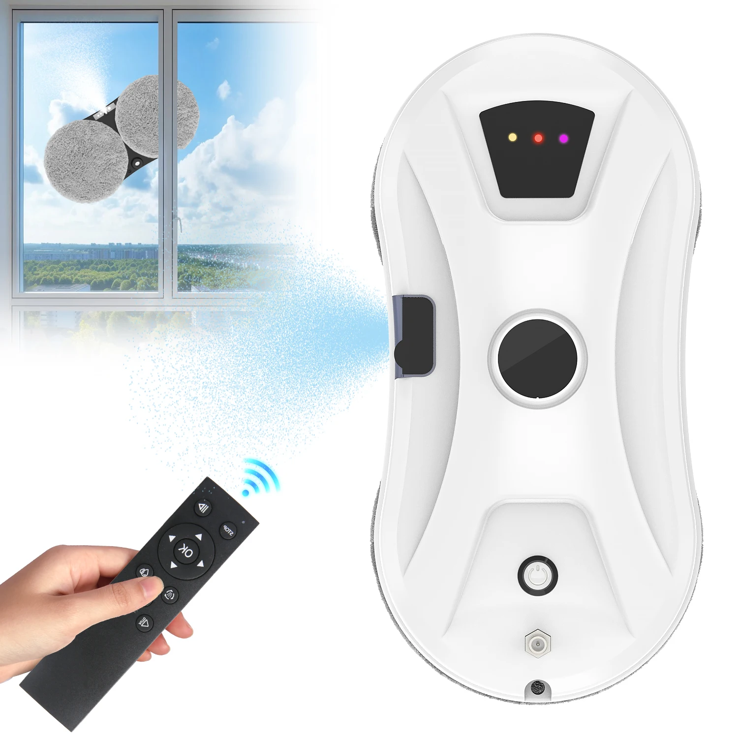 Robot Limpiacristales Doméstico de 5600PA, Robot Eléctrico para Limpiar Vidrios con Pulverizador de Agua Automático, Control Remoto para el Hogar