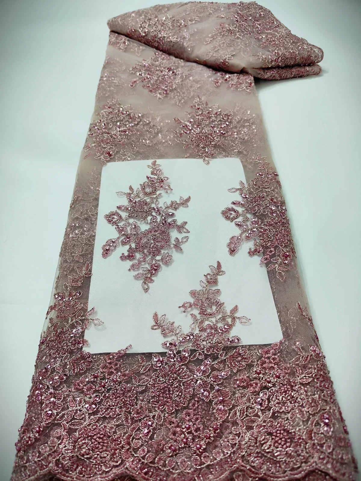 Tissu Africain en Dentelle avec Perles Faites à la Main, Paillettes NigWin de Haute Qualité, Tulle Français, pour ixde Mariage, PWH23109, 2024