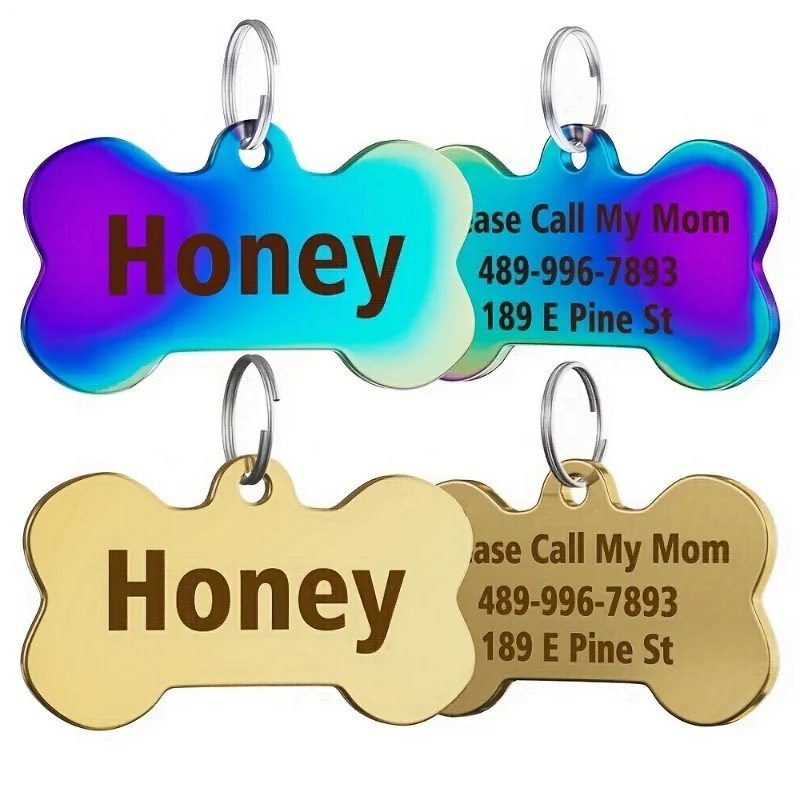Plaque d'identification personnalisée en acier inoxydable en forme d'os pour animaux de compagnie, anti-perte, avec gravure pour chiens et chats, pendentif pour collier d'animaux