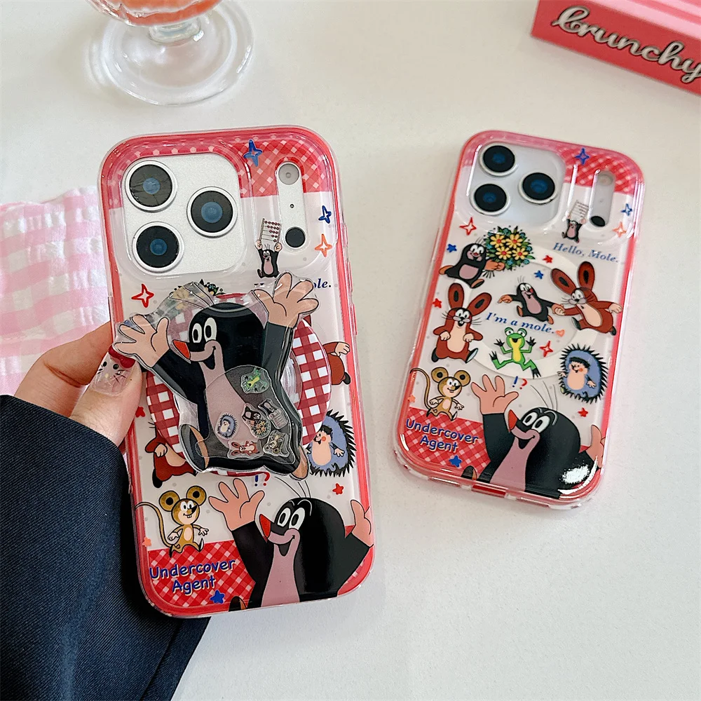 

Cute Mole and Frog with Bracket Fro Magnetic Phone Case, Suitable for iPhone 17 Pro Max 14 15 16 13 Pro Max Pro Anti Drop Versio