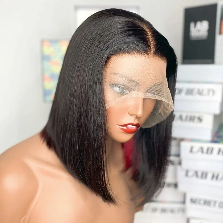 Luvin 200 Density Straight Short Bob 13x6 HD Transparent Lace Front Human Hair Wigs 5x5 Preplucked Glueless Closure Lace Wig