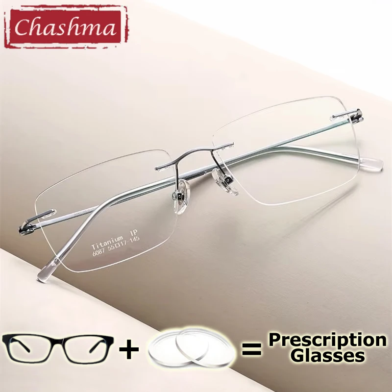

Chashma Prescription Glasses Titanium Rimless Eyeglasses Frames Progressive Lenses Optical Eyewear Men Women Recipe Spectacles