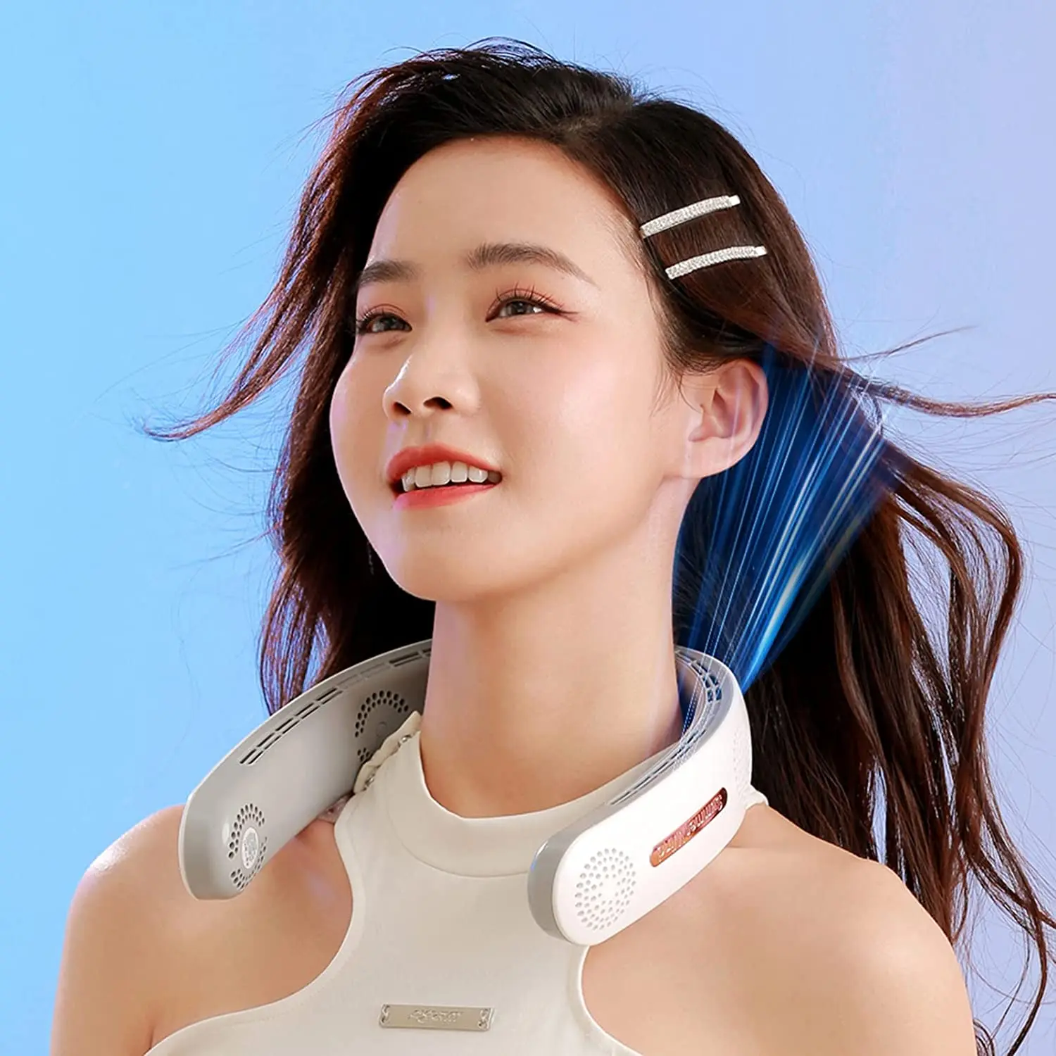 Ventilatore da collo portatile Mini ventilatore senza lama a mani libere ventilatore da appendere a 360 ° di raffreddamento condizionatore d'aria con Design ricaricabile per cuffie USB