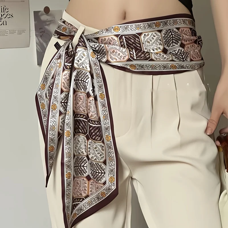 Fashionable and Versatile High-End Retro Plaid Silk Scarf Belt for Women, New Summer Style Multifunctional Headscarf, Neck Scarf, Belt, Trendy