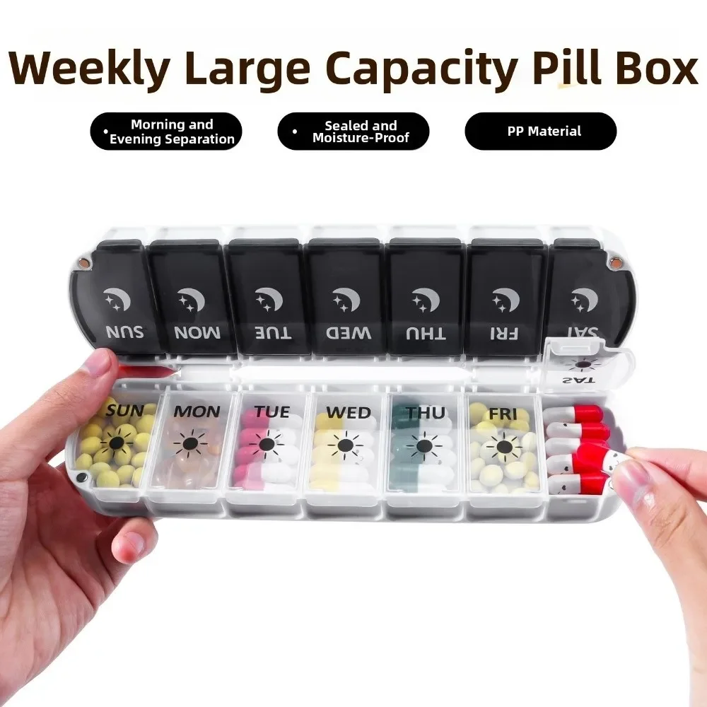 7 Days Weekly Pillbox Tablet Holder Medicine Storage Case Drug Container Pill Box Tablet Storage Box Organizer 14 Cells Pill Cas