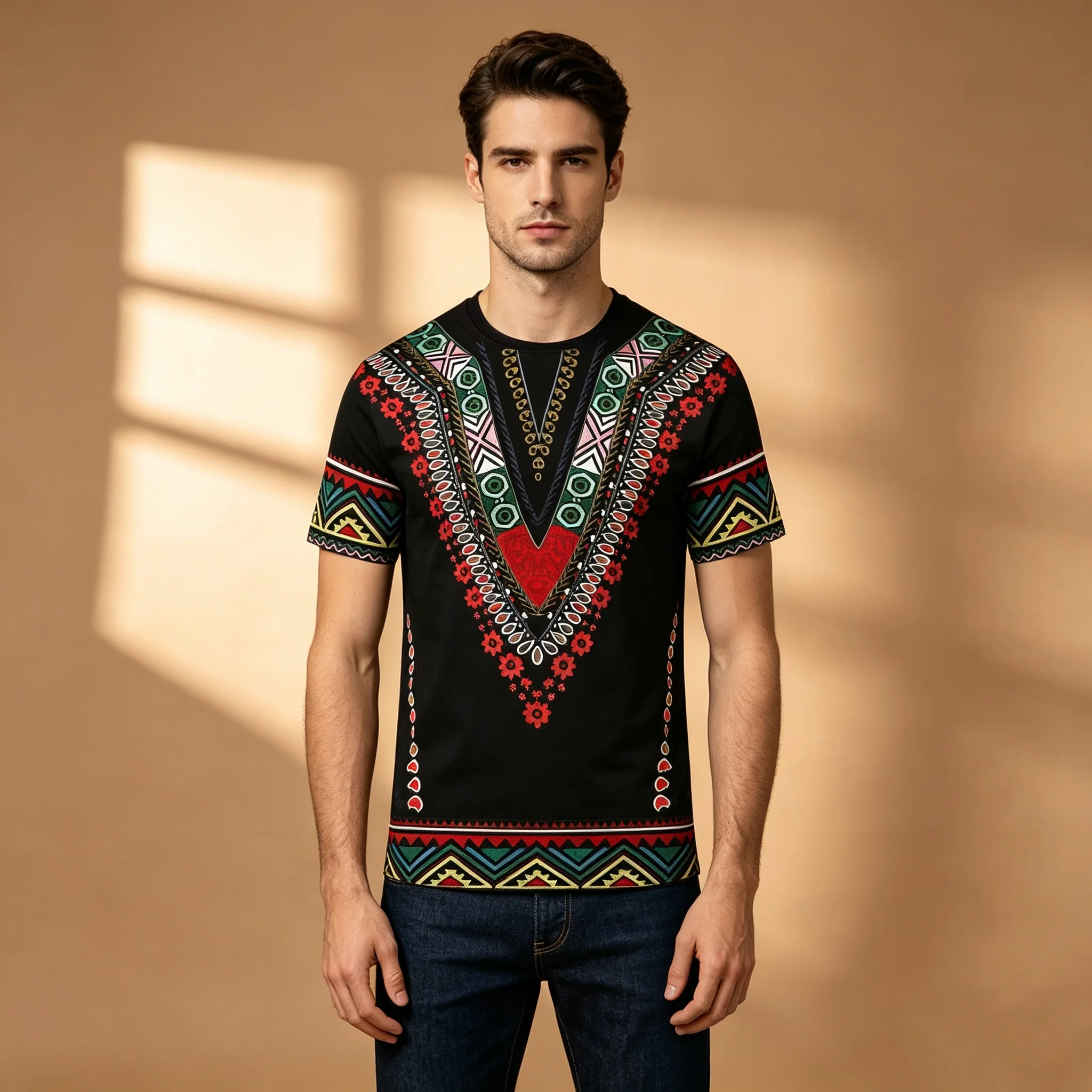 Herren Gothic Tribal Cross Print Kompressions-T-Shirt Schnelltrocknend Fitness Gym Kurzarm Dunkler Punk Streetwear Muskel-T-Shirt – Detail 10