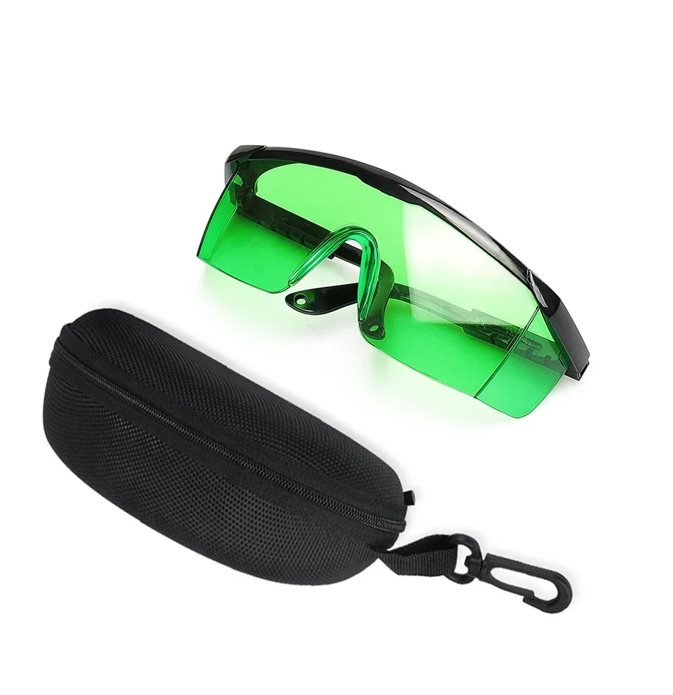 Huepar – lunettes d'amélioration de Laser de sécurité, lunettes de Protection vertes réglables avec étui rigide pour Lasers linéaires/rotatifs