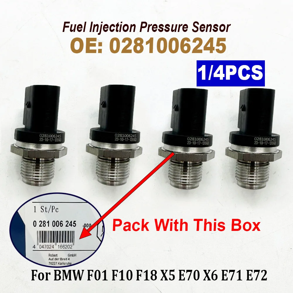 1/4PCS 0281006245 Fuel Rail Pressure Sensor 281006245 13534744484 13538508156 For BMW F01 F10 F18 X5 E70 X6 E71 E72 2011-2019