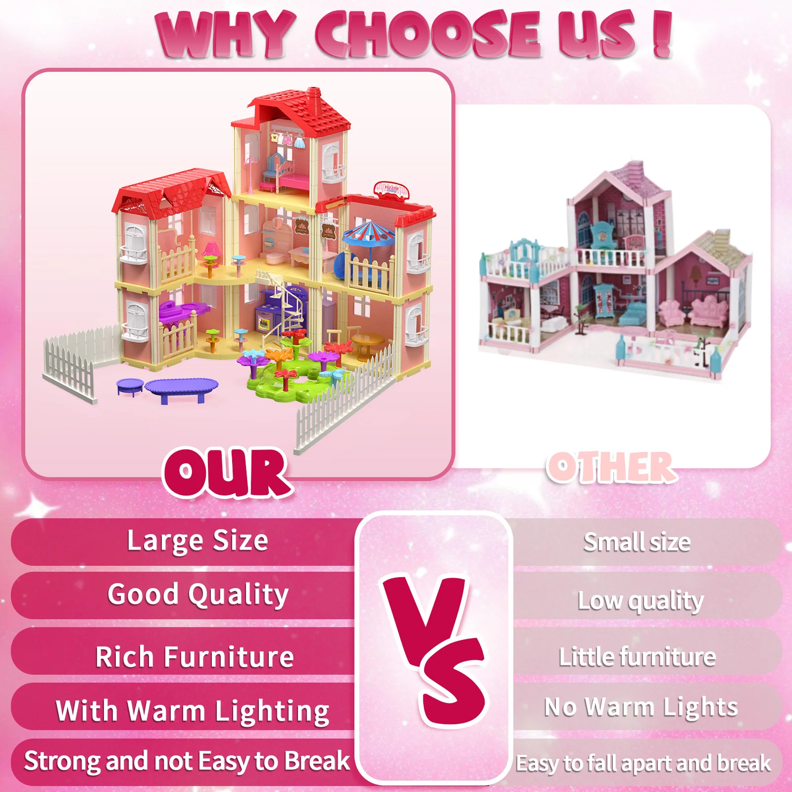 여아용 인형의 집, 대형 인형의 집, 가구 및 액세서리 포함, 조립식 인형의 집, 3-10세 어린이를 위한 놀이집 선물