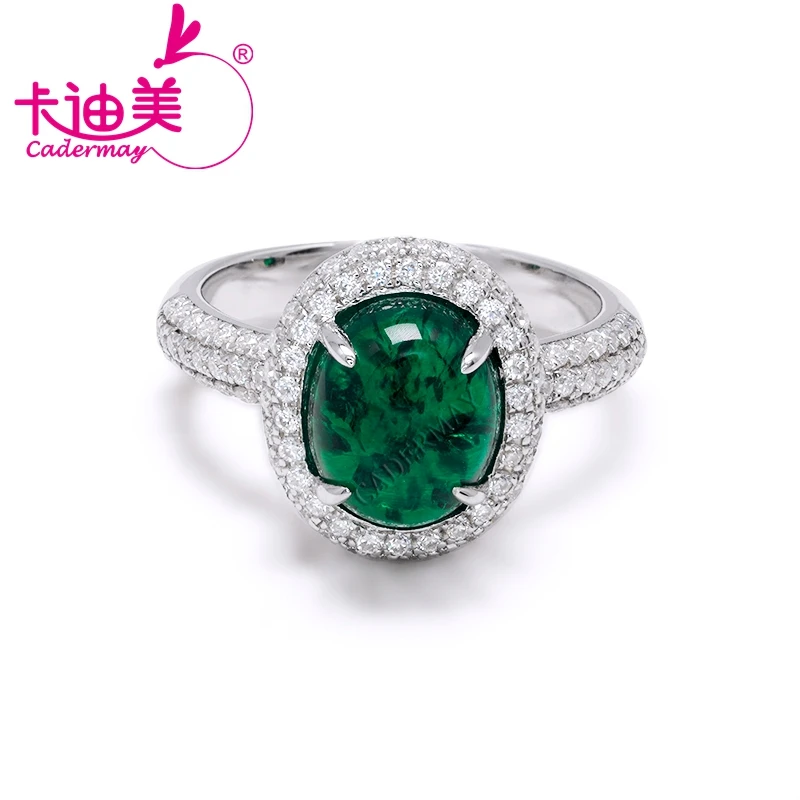 

CADERMAY Jewelry Luxury 100% S925 Silver Oval Shape Lab Grown Muzo Green Emerald Wholesale Anniversary Gifts Rings For Women