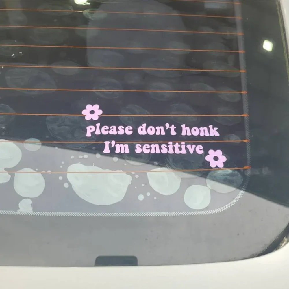 Funny Car Stickers Please Don\'t Honk I\'m Sensitive Text Design Vinyl Decals Auto Waterproof Decors Bumper Rear Window Sticker