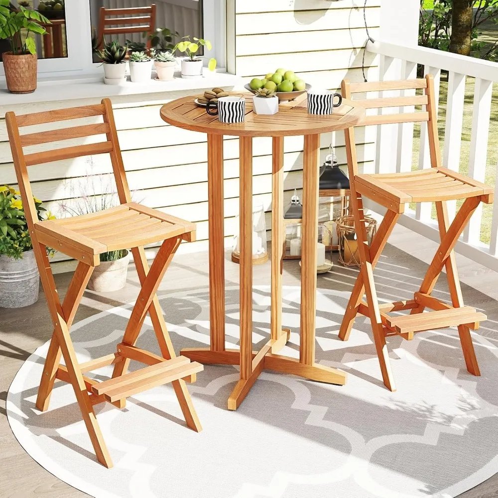

Patio Folding Barstool, Outdoor Portable High Top Acacia Wood Bar Height Chair with Backrest & Footrest,for Backyard, Garden, Fr