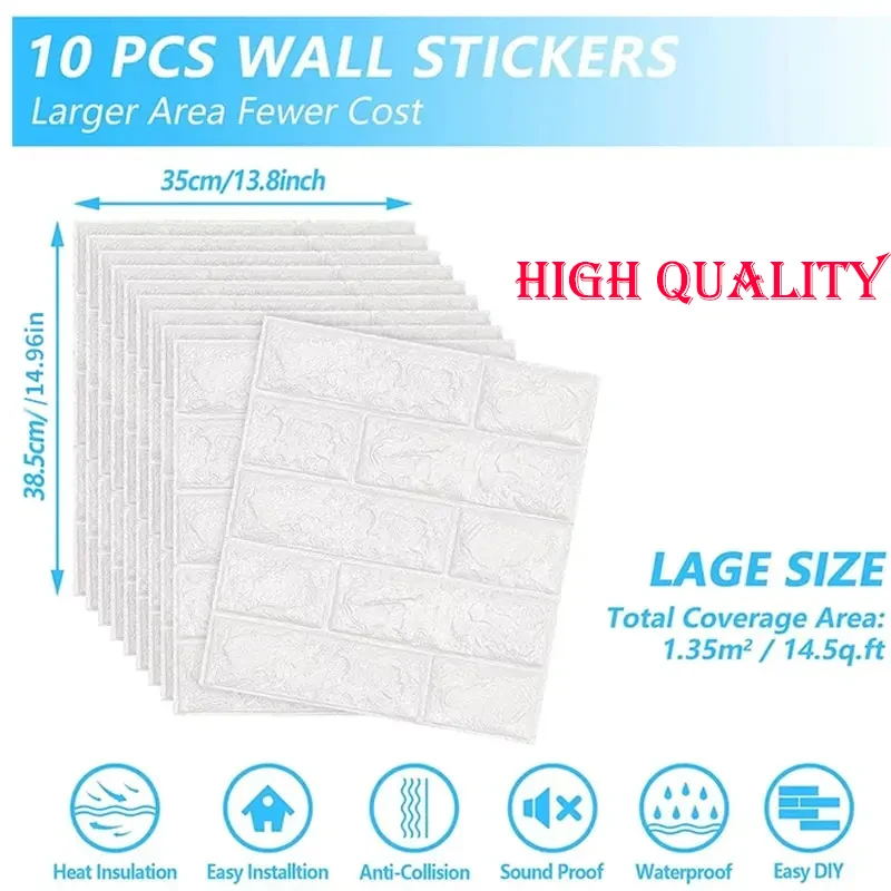 38.5cm*35cm PVC Living Room Decoration Home Foam 3d Wallpaper Self-adhesive Panels Brick Pattern Waterproof Wall Stickers