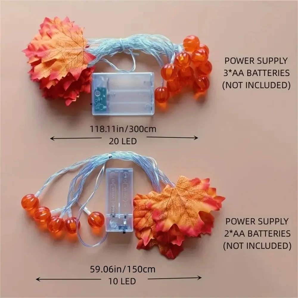 1PC1.5M10LED/3M20LED Halloween Maple Leaf Pumpkin Lantern String,battery powered,without battery,used for holiday decoration