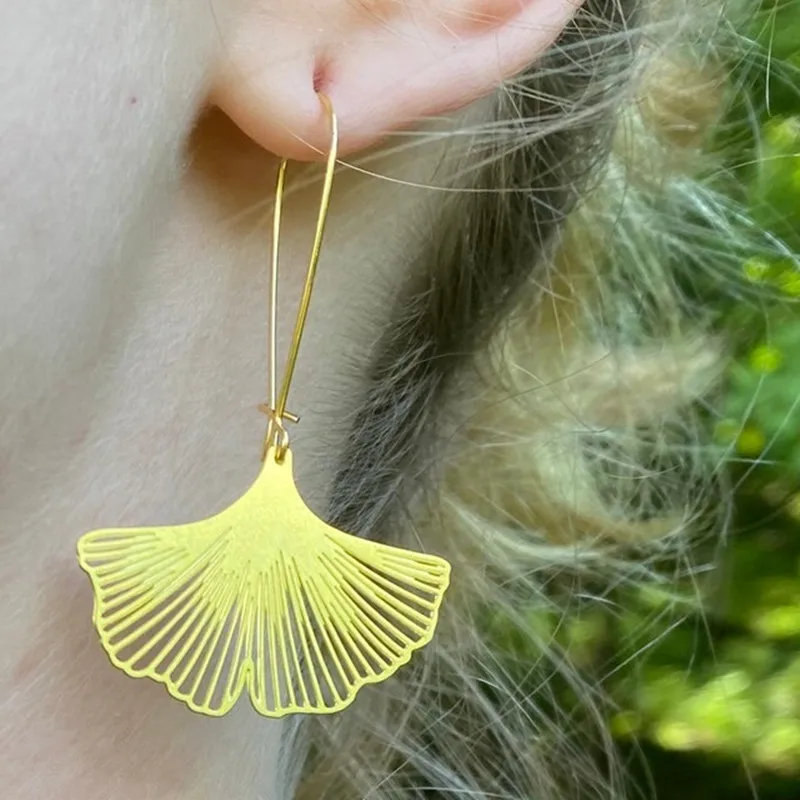 Ginkgo leaf earrings lucky plant dangle Earrings with ginkgo biloba leaf brass Ginkgo Biloba Leaf drop Earrings