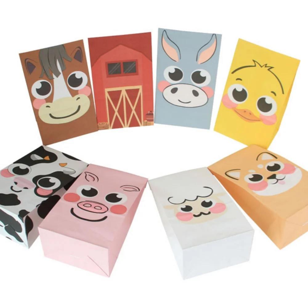 24pcs farm animal paper gift bag, foldable sticker seal suitable for packaging party gifts, candies, pastries, and various items