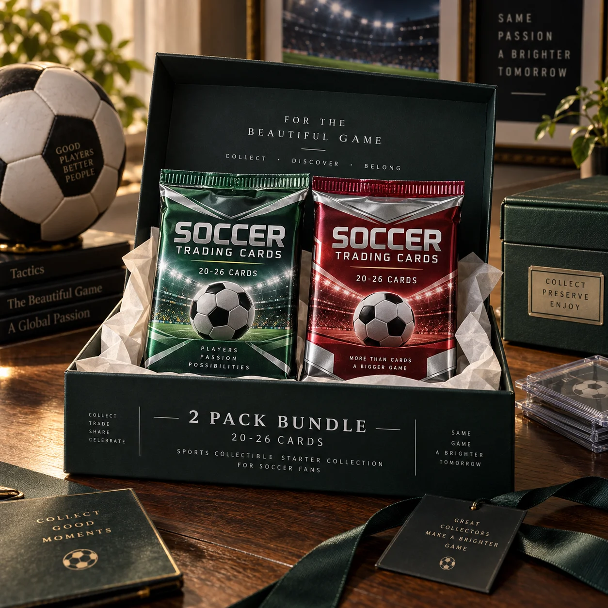 Soccer Trading Cards 2 Pack Bundle 20-26 Cards Sports Collectible Starter Collection for Soccer Fans Collectors Gift