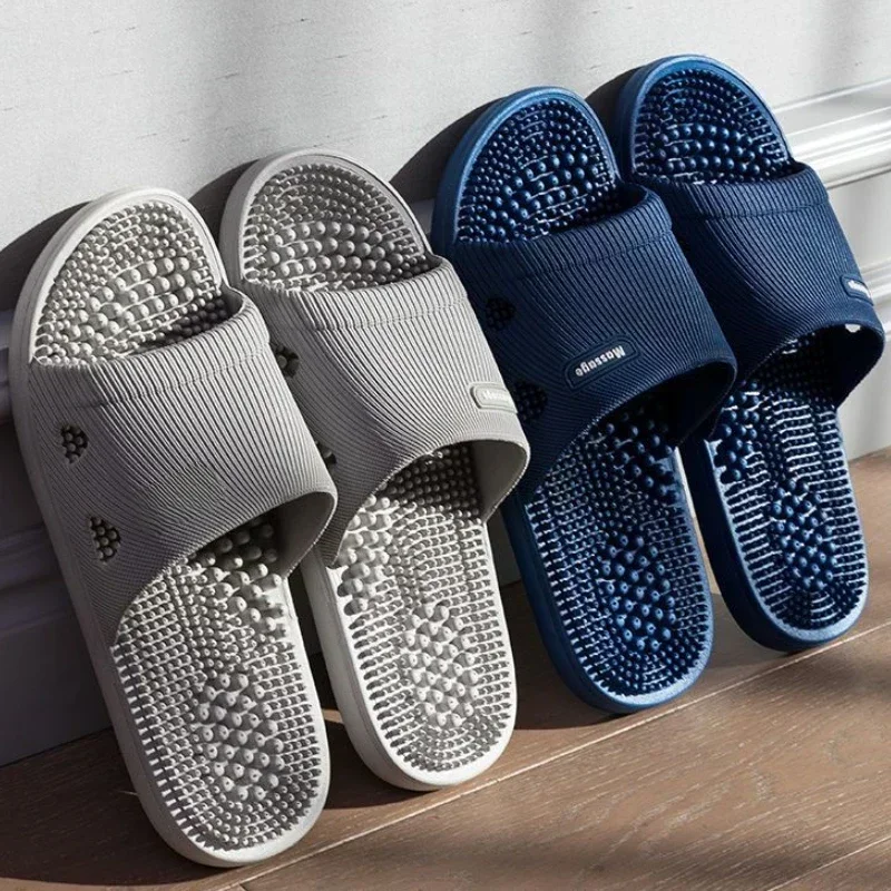 Pantoufles de Massage pour hommes, sandales de salle de bain d'été pour femmes, intérieur antidérapant, fond souple, couleur unie, chaussures décontractées Sandalias Planas