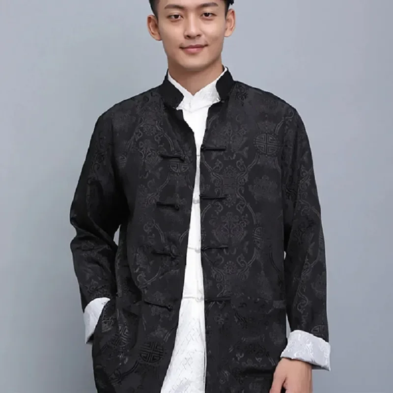 Offre spéciale hommes Style chinois Satin soie Tang costume veste Double face à manches longues Kung Fu manteau Hanfu vêtements vestes taille S-3XL
