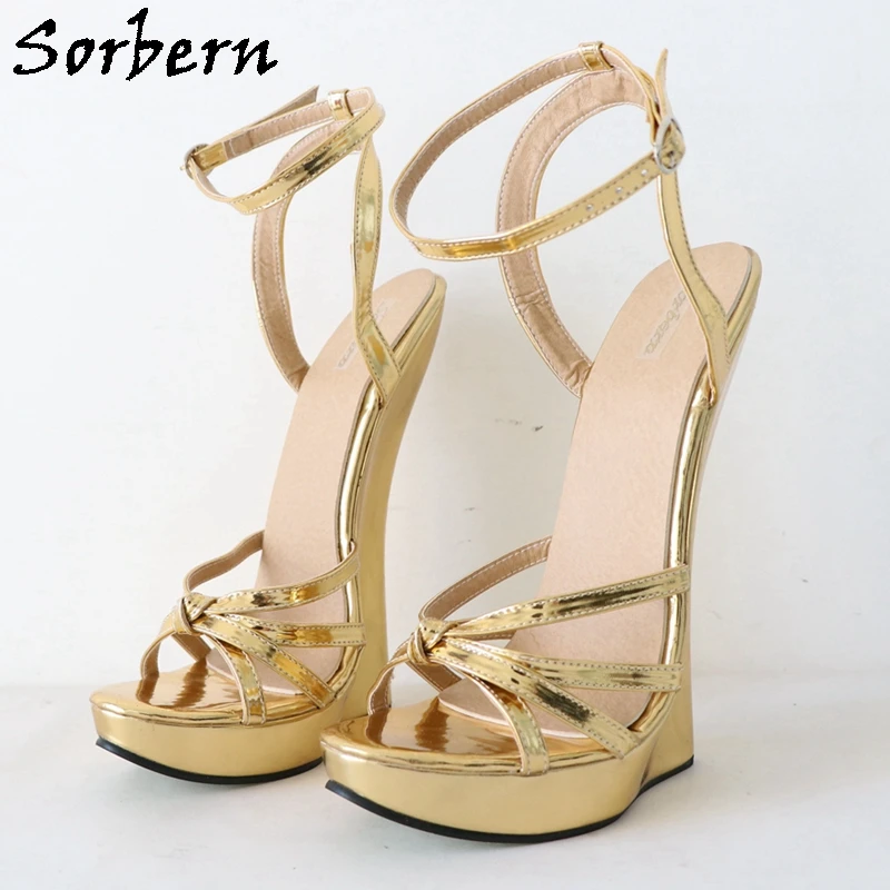 Sorbern Metallic Slingback Women Sandals Narrow Back Wedge High Heels Thin Straps Unisex Fetish Shoe Summer Heels Custom Color