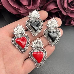 4pcs Large Enamel Milagro Ex Voto Heart Charms,Sacred Heart, Religious,DIY Charms Christian Necklace Earring Jewelry Accessories