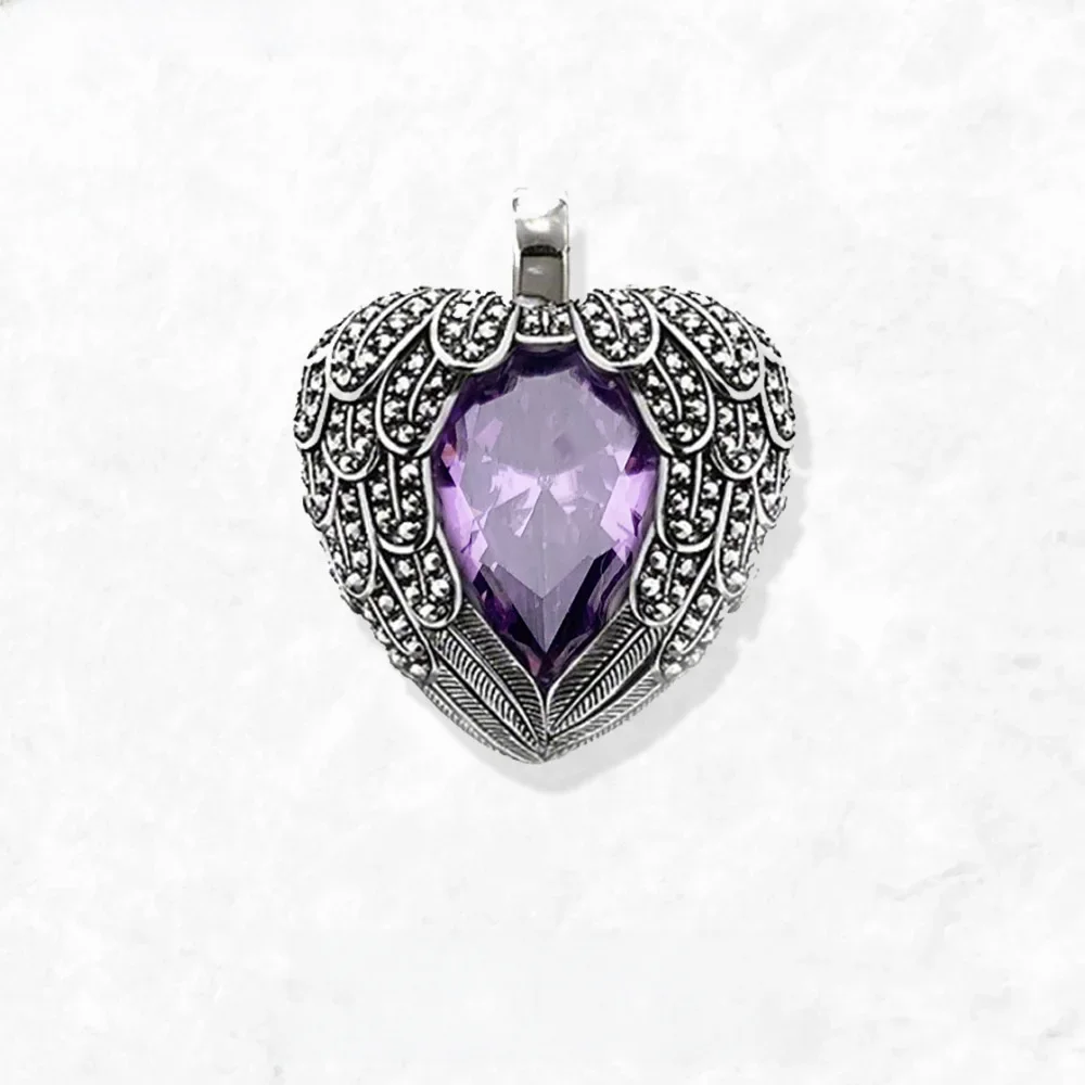 Wisiorek Fioletowe Skrzydlate Serce Brand New 925 Sterling Silver Glam Biżuteria Europa Accessorie Prezent Dla Kobiety — zdjęcie 2