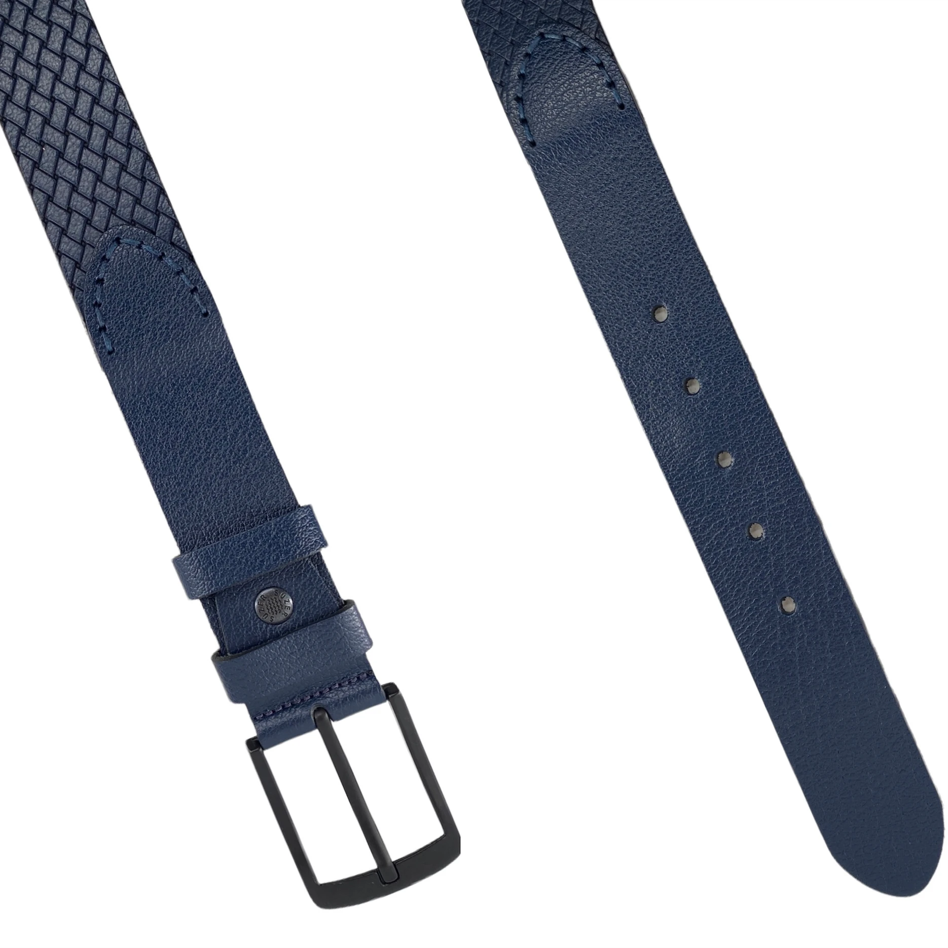 Genuine Real Leather Sports Men \'S Belt Special Production Handwork Denim Jeans Pants Waist Belt Casual Clothing 4 Cm Width navy blue