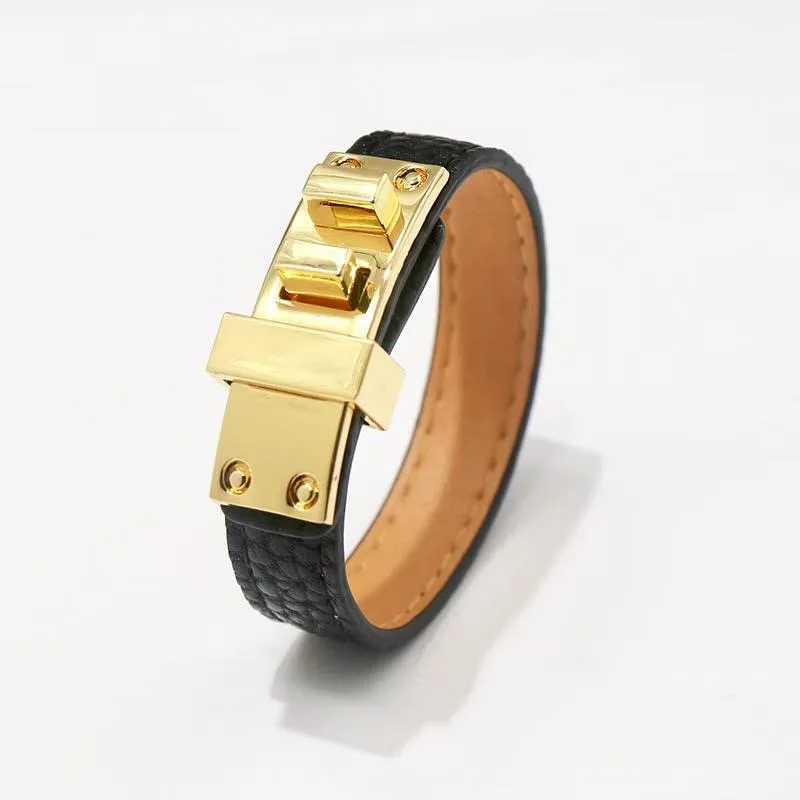 

Luxury Leather Bracelet for Women Men – Adjustable Fashion Cuff with Gold Lock Buckle, Multi-Color Wristband