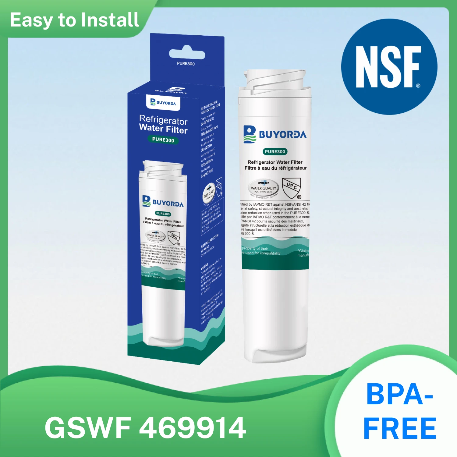 Refrigerator Water Filter Replacement for GE GSWF Smart Water 238C2334P001 for Kenmore 46-9914 469914 9914 Fridge Cartridge Part