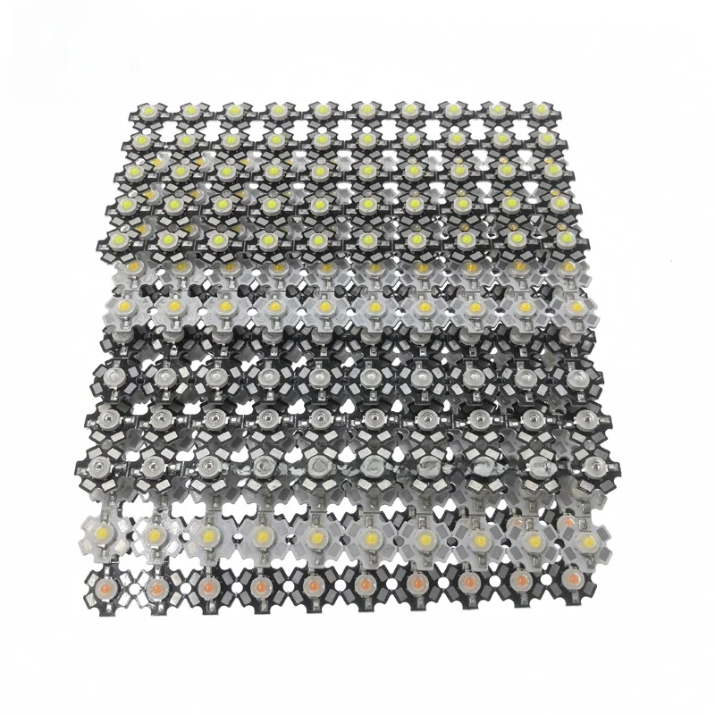 Diodes LED haute puissance 1W 3W, 50 pièces, blanc froid/chaud/rouge/vert/bleu/jaune, 660nm 445nm, Source de lumière pour culture de plantes avec PCB étoile de 20mm
