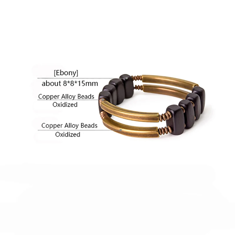 Two Row Ebony Copper Alloy Beads Bracelet Rock Metal Trendy Unique Geometric Beaded Jewelry Male Female Protective Punk Bangle