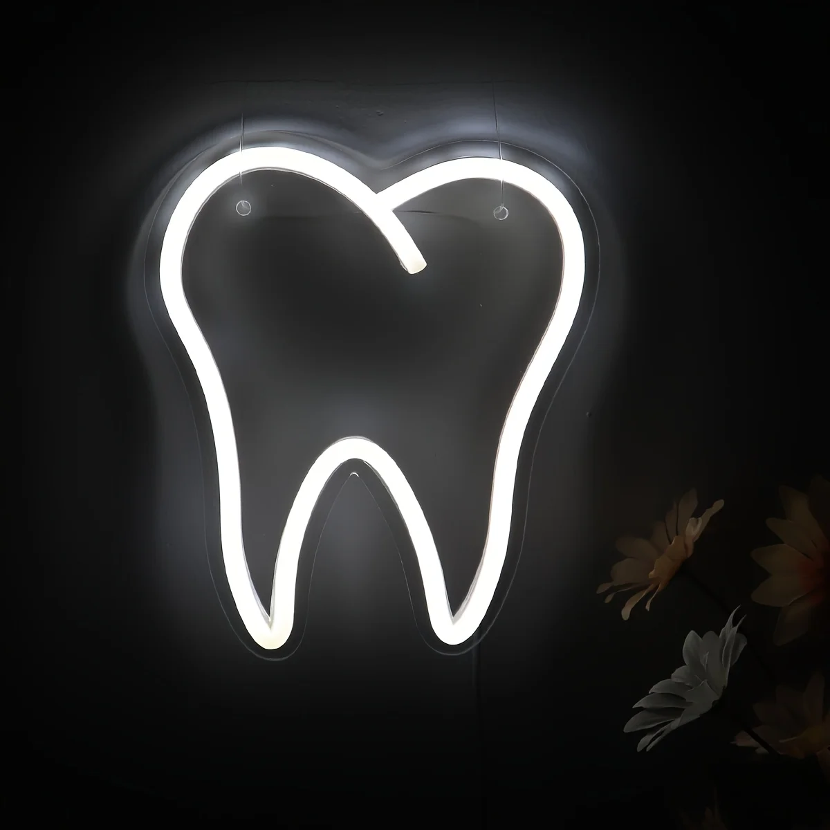 1pc White Teeth Shape LED Wall Neon Sign Light for Dental Hospital Bathroom Bedroom Living Room Home Decoration 6.69''*7.87