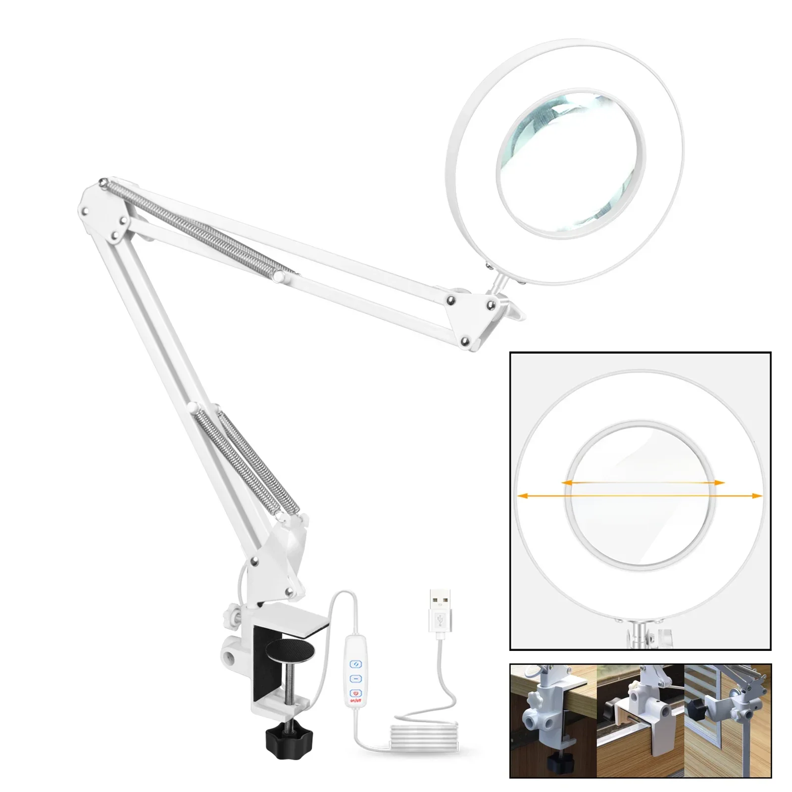 120 mm duże szkło powiększające 5X z 3-kolorowym światłem LED Lutowanie Trzecie narzędzie ręczne Lampa stołowa do spawania / czytania Zamknij pracę — zdjęcie 2