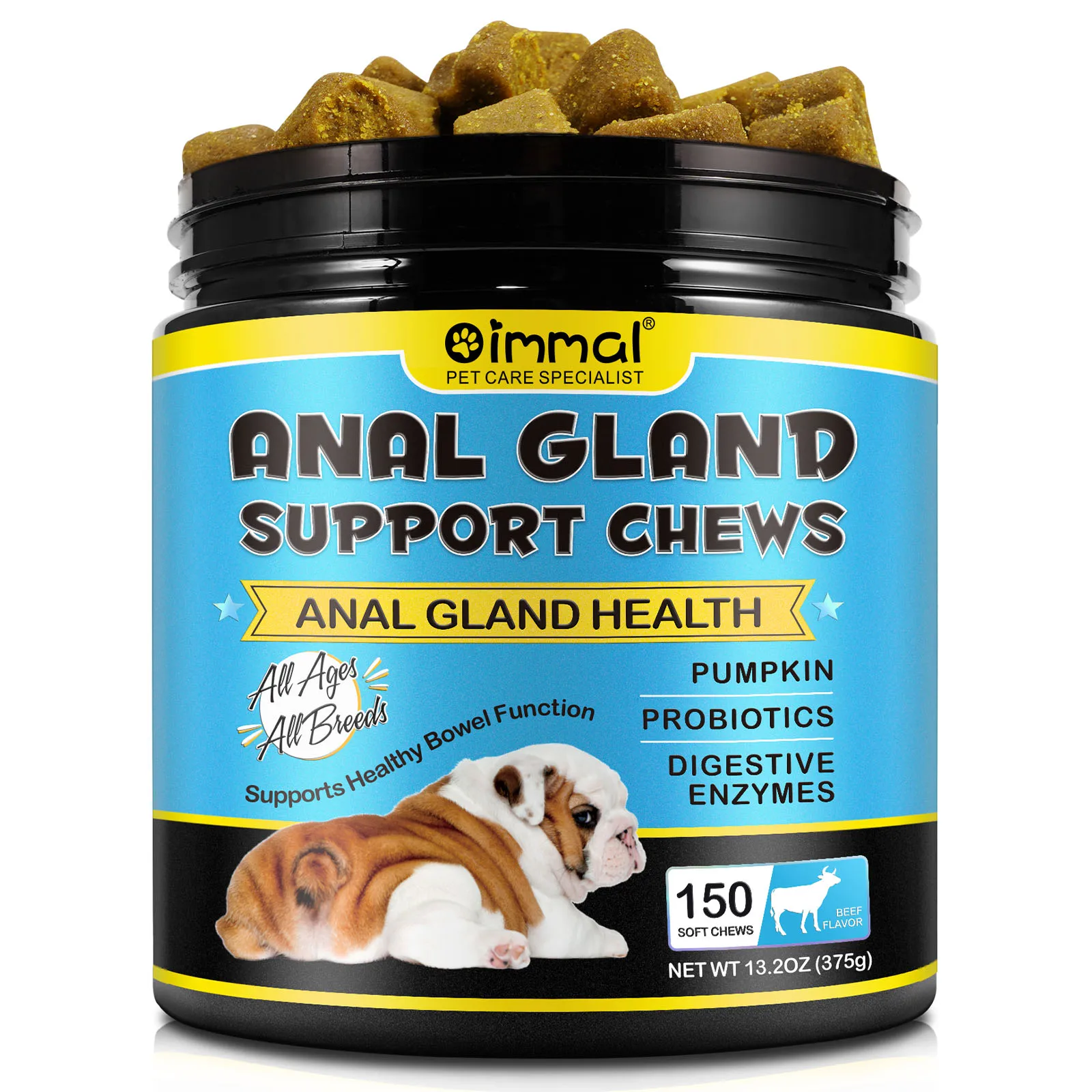 Anal Gland Soft Chew Treats with Pumpkin for Dogs Digestive Enzymes Probiotic Fiber Supplement Support Healthy Bowel Beef Flavor