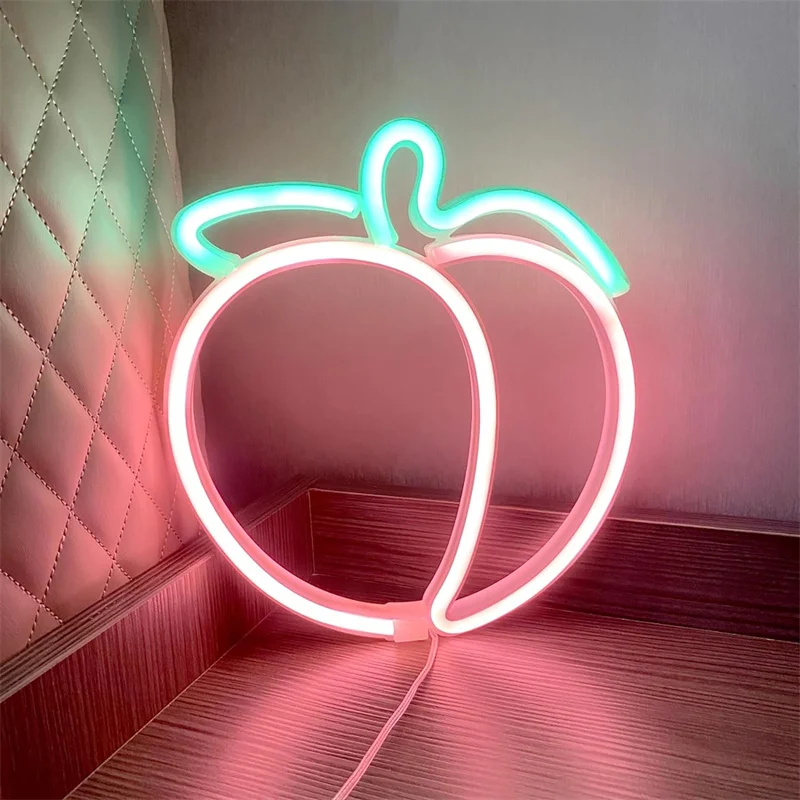 Imagem -01 - Peach Neon Sign Lights Decoração de Parede para Adolescentes Quarto de Crianças Quarto Jogos Festa Casa Bar Decoração de Arte peach neon sign lights decoracao de parede para adolescentes quarto de criancas quarto jogos festa casa bar decoracao de arte 01