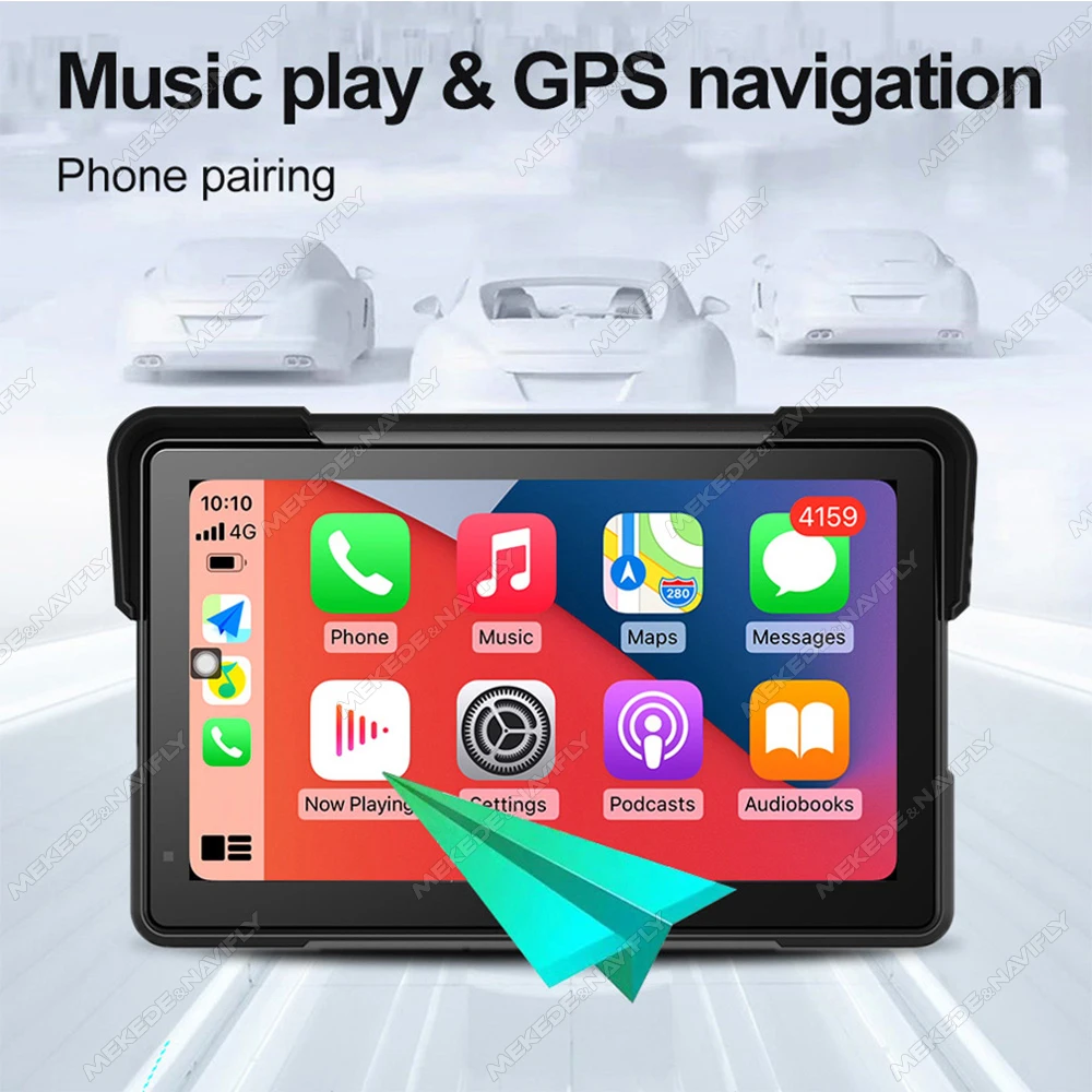 Portable 7-inch IP67 Waterproof Moto Carplay GPS Navigation 4K+2K DVR Wireless Android AUTO Dual BT TPMS BSD Motorcycle Monitor