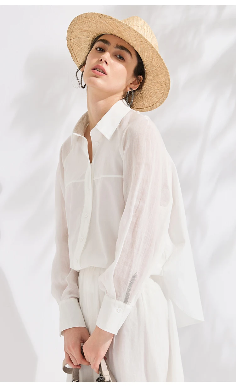 KX7613727 Luxuriöses Damenhemd aus Ramie-Baumwoll-Lyocell-Mischung, Designer-Eleganz, Locker Geschnitten, Schicke Sommerbluse – Detail 8